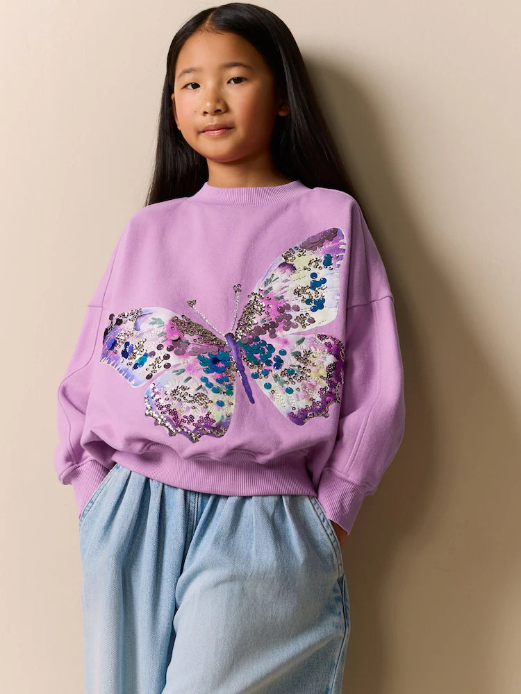 Lila Pailletten-Schmetterling - Sweatshirt (3–16 J.)