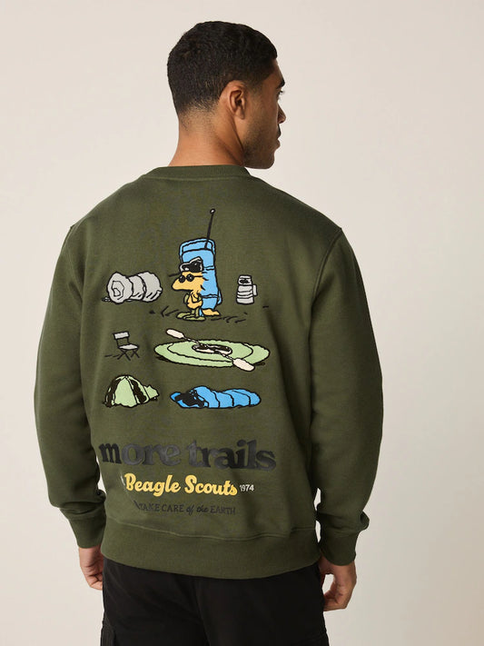 Khakigrün - Snoopy Licence Graphic Washed Crew Neck Sweatshirt