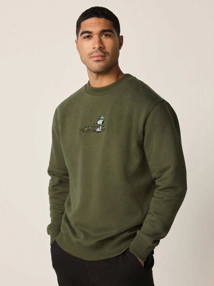 Khakigrün - Snoopy Licence Graphic Washed Crew Neck Sweatshirt
