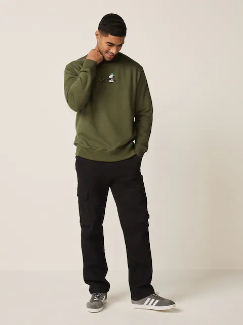 Khakigrün - Snoopy Licence Graphic Washed Crew Neck Sweatshirt