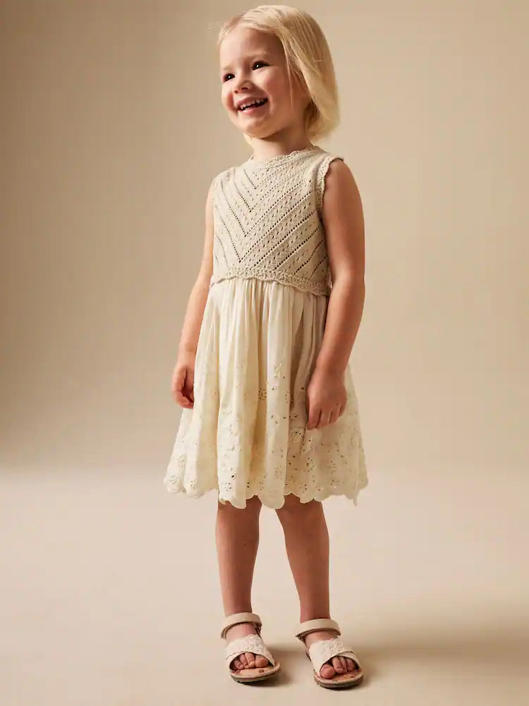 Ecru Embroidered Pointelle Dress