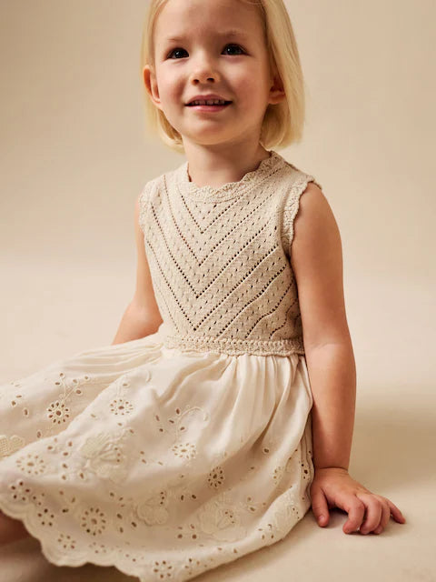 Ecru Embroidered Pointelle Dress