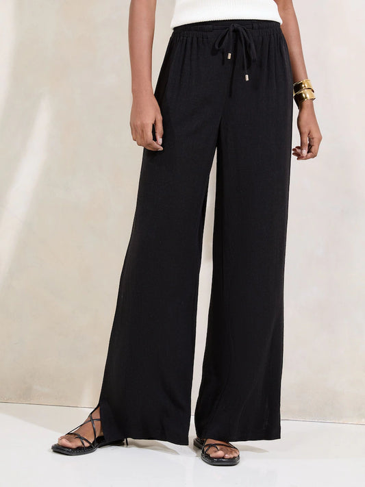 Schwarz - Lipsy Hose aus Leinengemisch mit weitem Bein