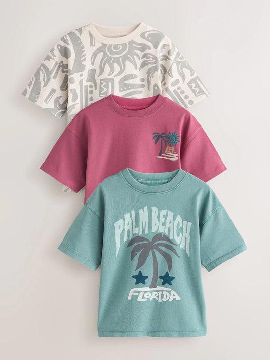 Berry/Mineral/Ecru - Short-sleeved T-shirts in relaxed fit with graphic print, 3-pack