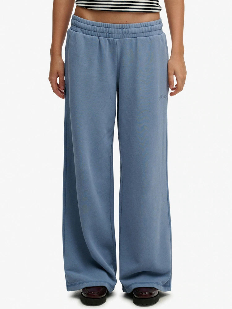 Blau - Superdry Essential Logo Jogginghosen mit weitem Bein