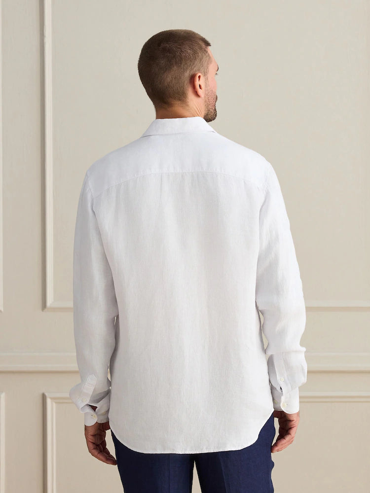 White - Long Sleeve - Signature Basket Weave 100% Linen Shirt