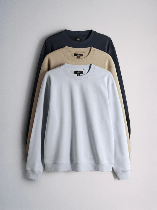 The Set 3 Pack Heavy Cotton Loop Back Crew Neck Sweat Tops
