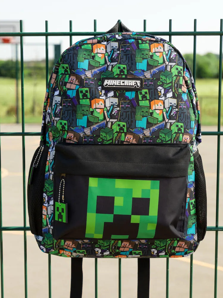 Green - Vanilla Underground Minecraft Boys Creeper and Zombie Allover Print Backpack