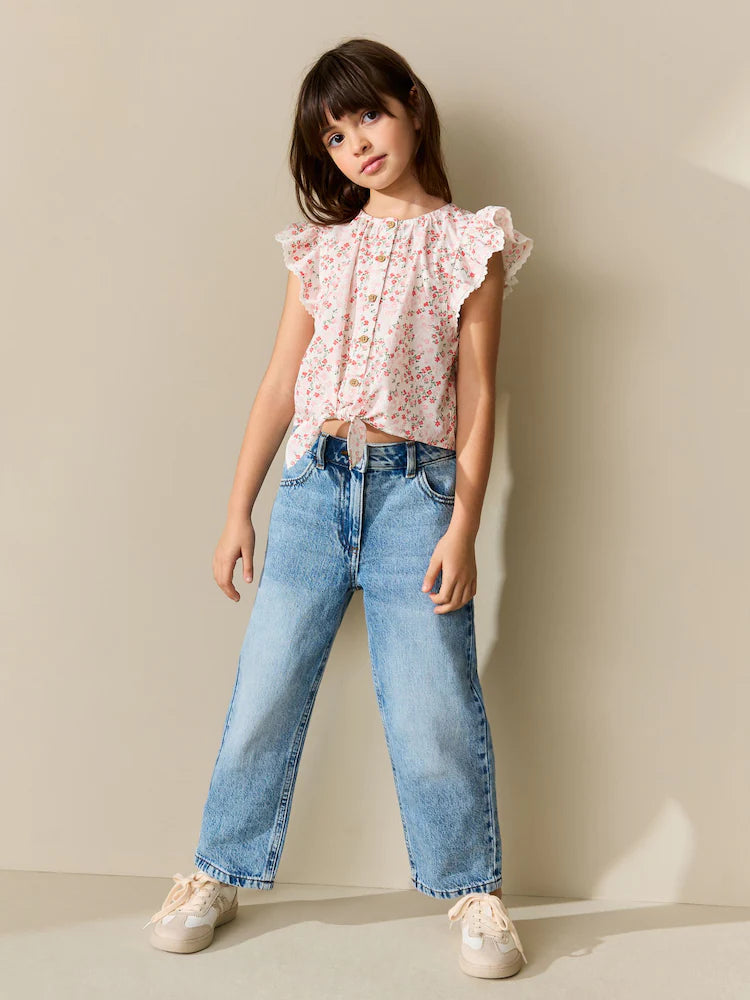 Pink floral blouse with front lacing