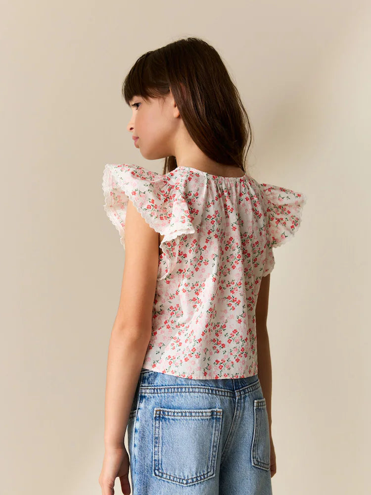 Pink floral blouse with front lacing