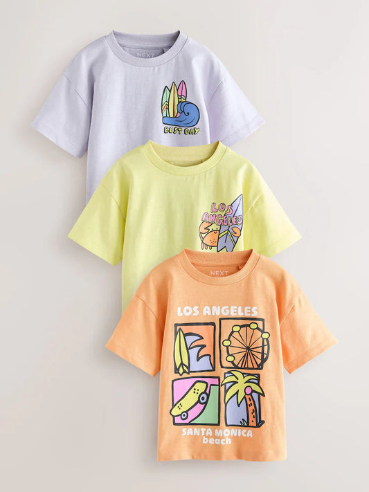 Yellow LA Surf - Short Sleeve Graphic T-Shirts 3 Pack