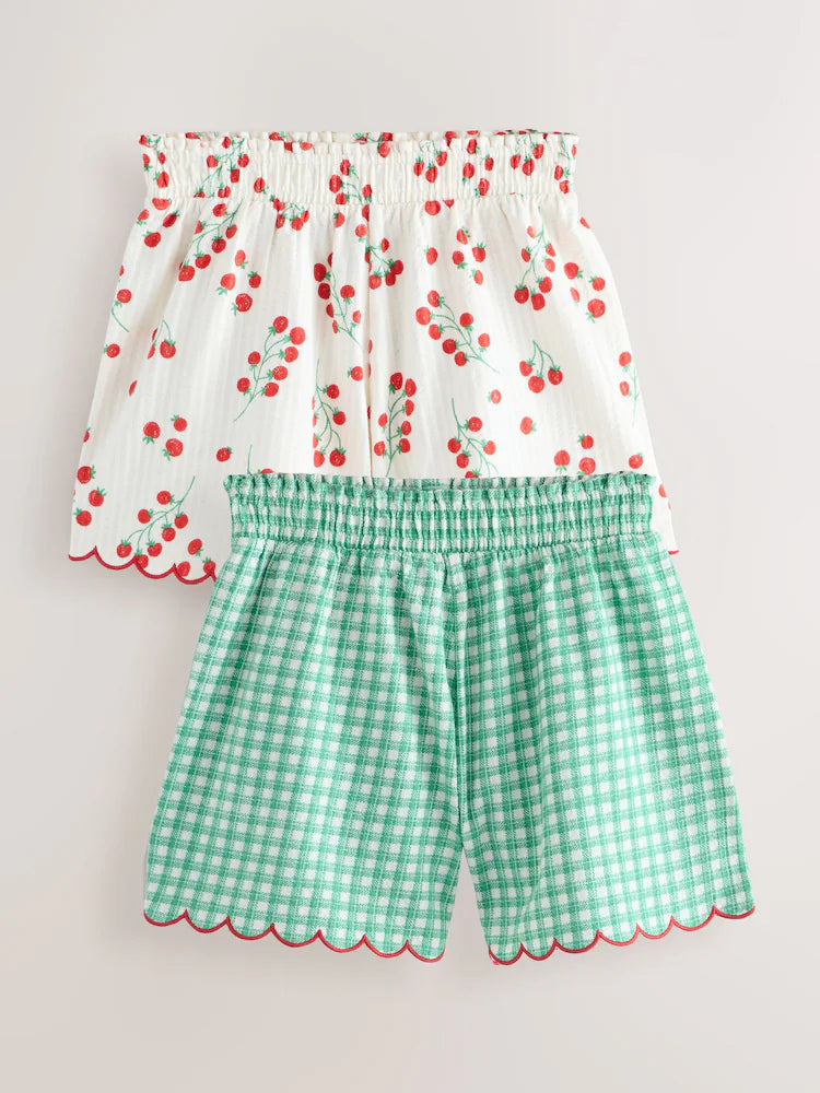 Green Vichy/Tomato Textured Scallop Shorts 2 Pack