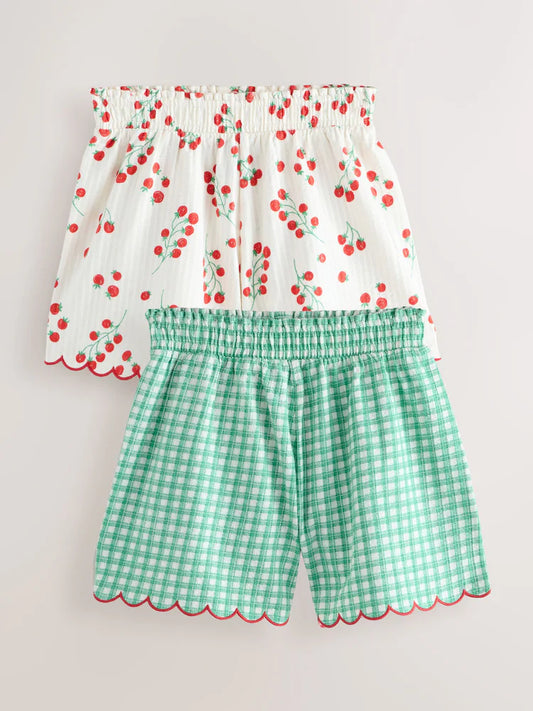 Green Vichy/Tomato Textured Scallop Shorts 2 Pack
