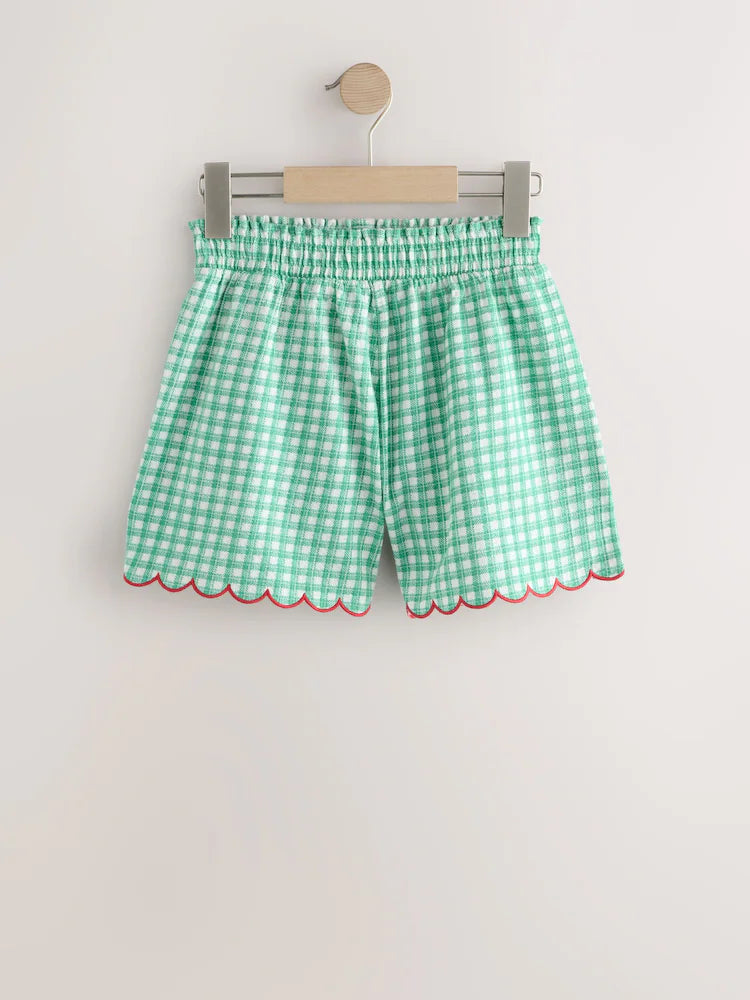 Green Vichy/Tomato Textured Scallop Shorts 2 Pack