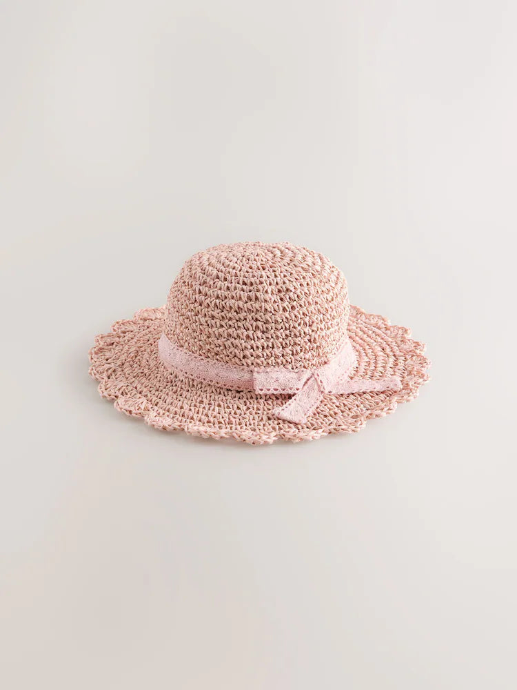 Pink - Straw sun hat (3 months-13 years)