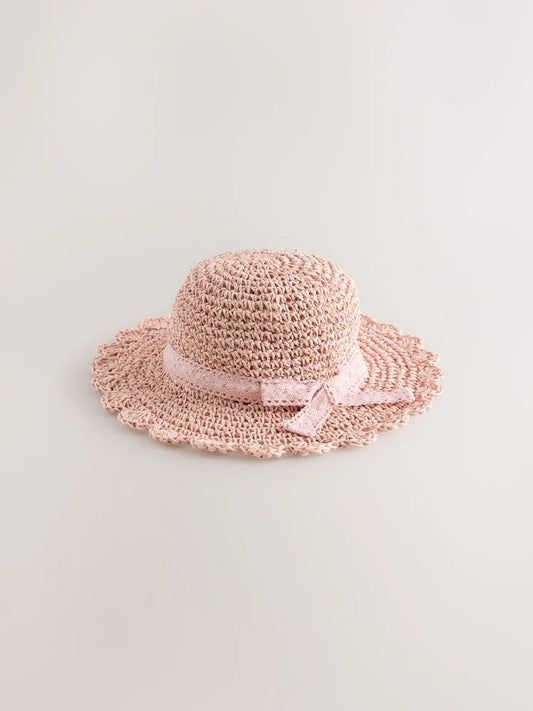 Pink - Straw sun hat (3 months-13 years)