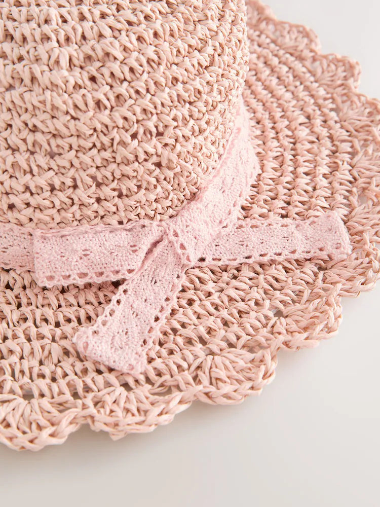 Pink - Straw sun hat (3 months-13 years)