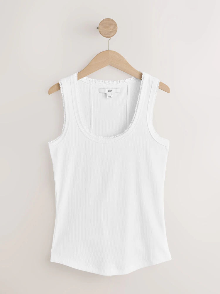 White - Sleeveless premium tank top with ribbed U-neck