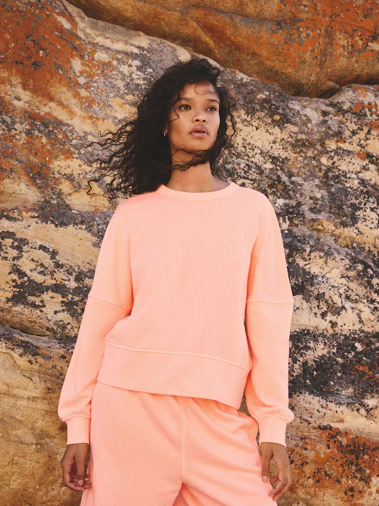 Fluorescent orange - Washed crew neck sweatshirt