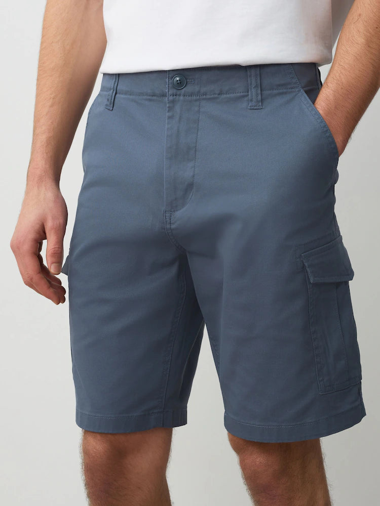 Blue vintage wash - stretch cargo shorts with a high cotton content