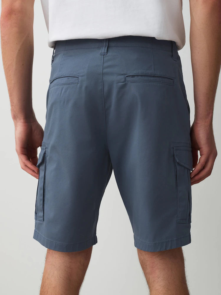 Blue vintage wash - stretch cargo shorts with a high cotton content