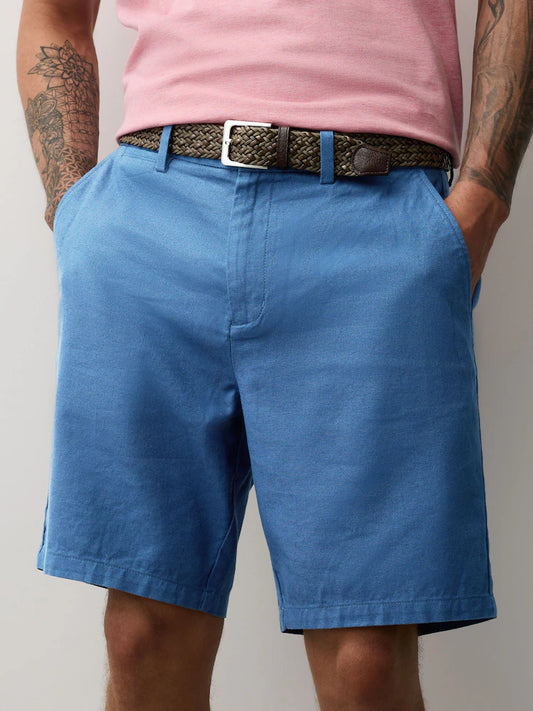 Blau - Shorts aus Baumwoll-Leinenmischung mit Gürtel