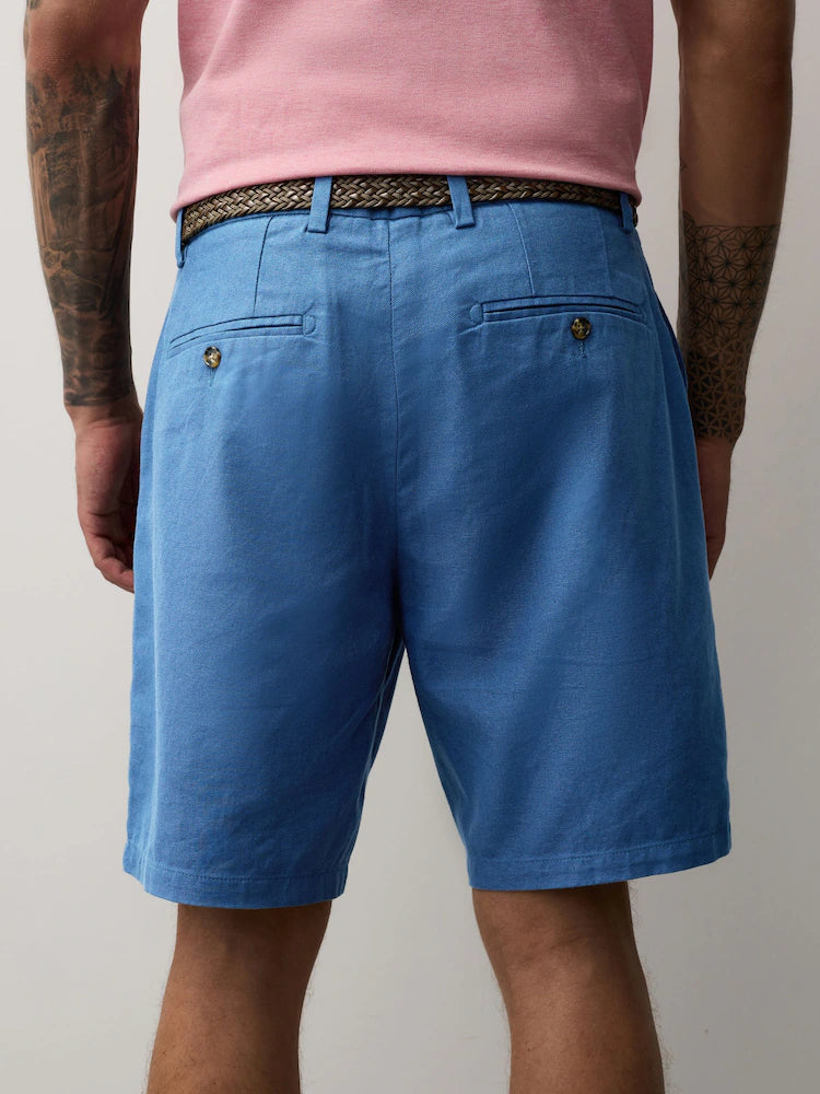 Blau - Shorts aus Baumwoll-Leinenmischung mit Gürtel