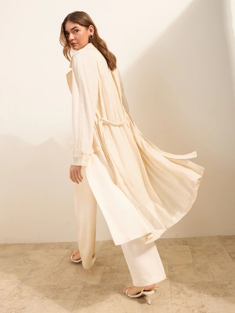 Cream - Friends Like These Lightweight Linen Blend Trench Coat