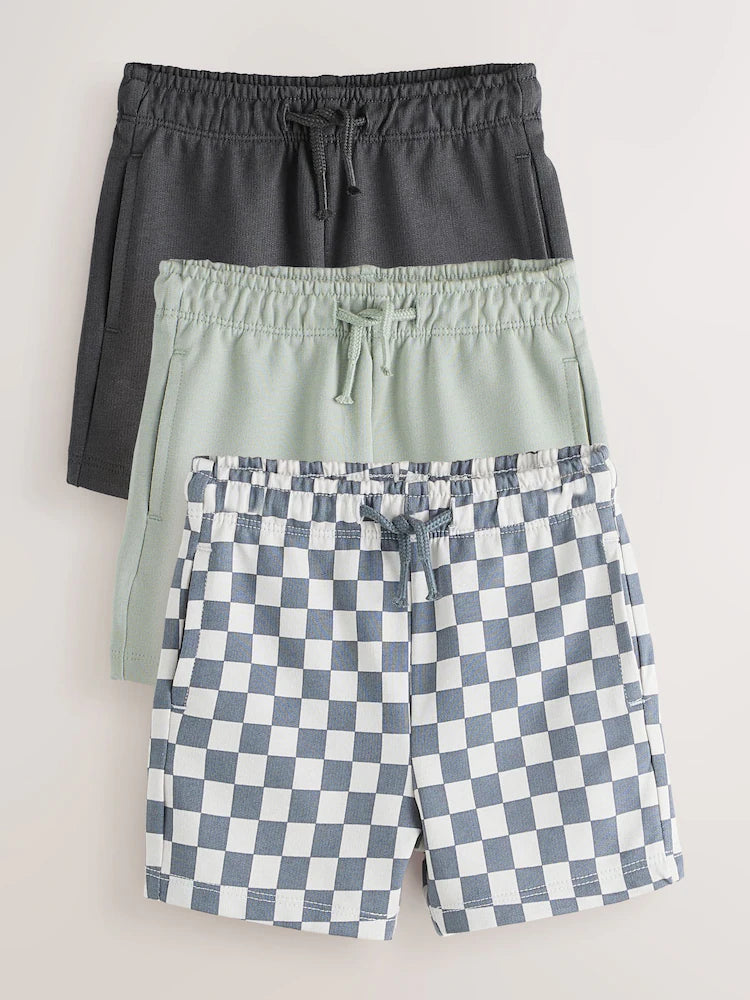 Charcoal Checkerboard Jersey Shorts 3 Pack (3mths - 7yrs)