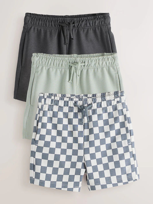Charcoal Checkerboard Jersey Shorts 3 Pack (3mths - 7yrs)