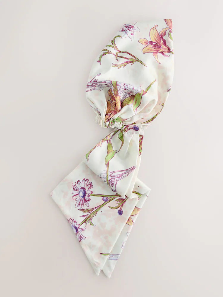 Ecru with floral print - Pre-tied headscarf