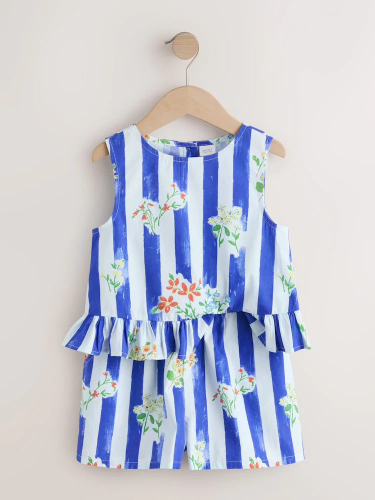 Striped, blue - peplum blouse and shorts