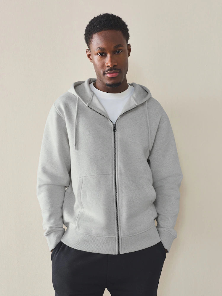 Heather grey - Lightweight jersey hoodie with a high cotton content and full-length zipper