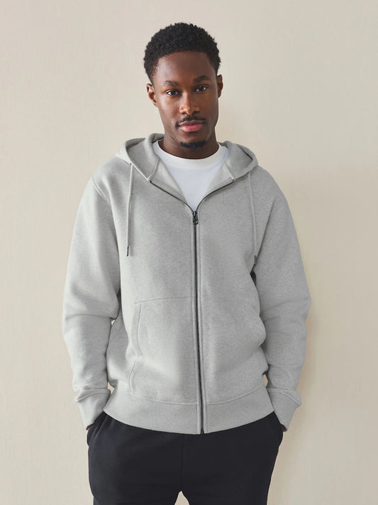 Heather grey - Lightweight jersey hoodie with a high cotton content and full-length zipper