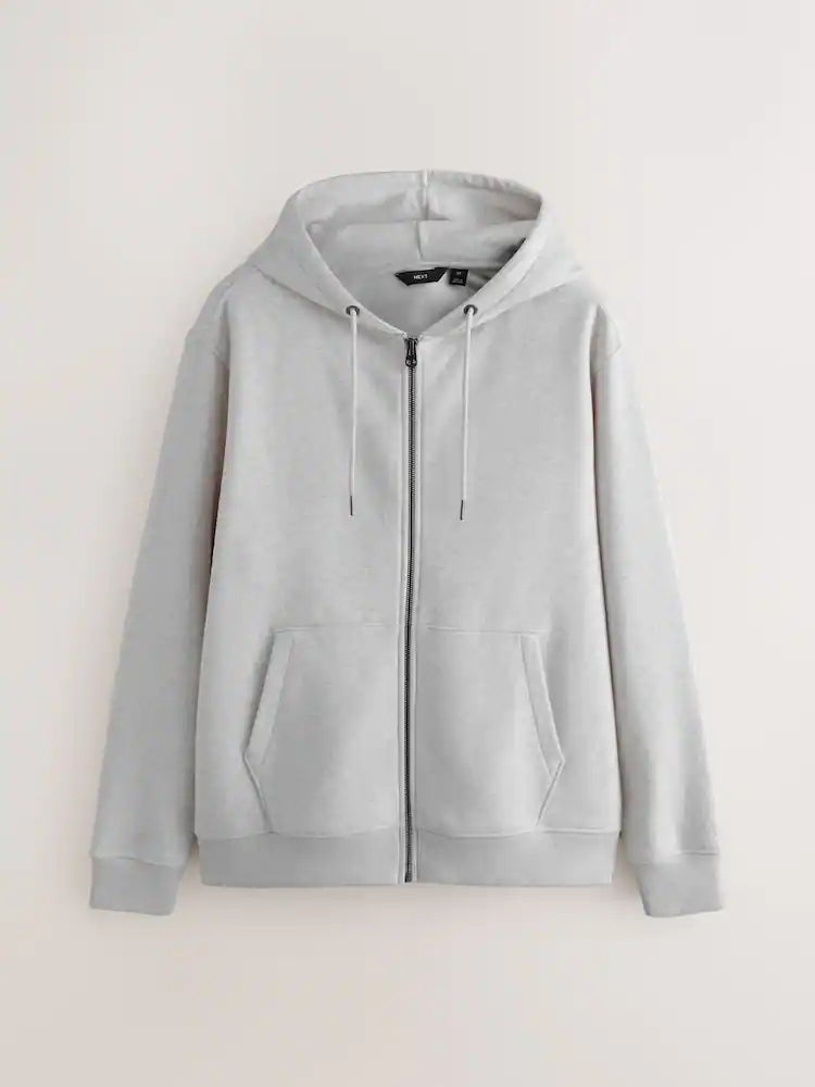 Heather grey - Lightweight jersey hoodie with a high cotton content and full-length zipper