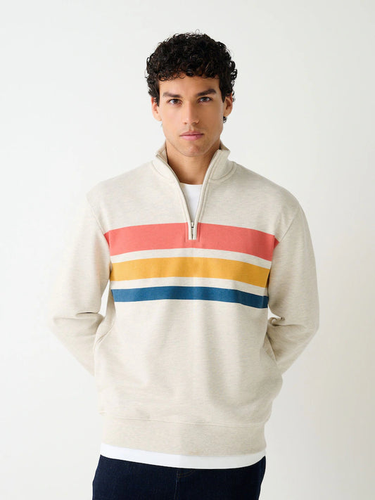 Ecru/white melange - Sweatshirt with color block design and quarter zip