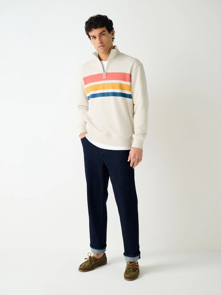 Ecru/white melange - Sweatshirt with color block design and quarter zip