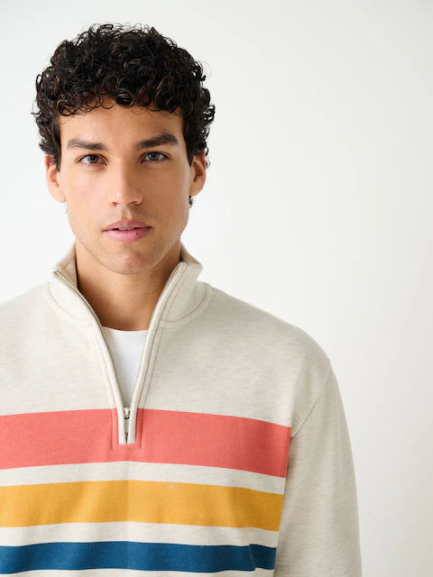 Ecru/white melange - Sweatshirt with color block design and quarter zip