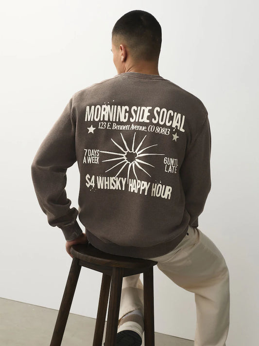 Brown waffle texture - crew neck sweatshirt with graphic