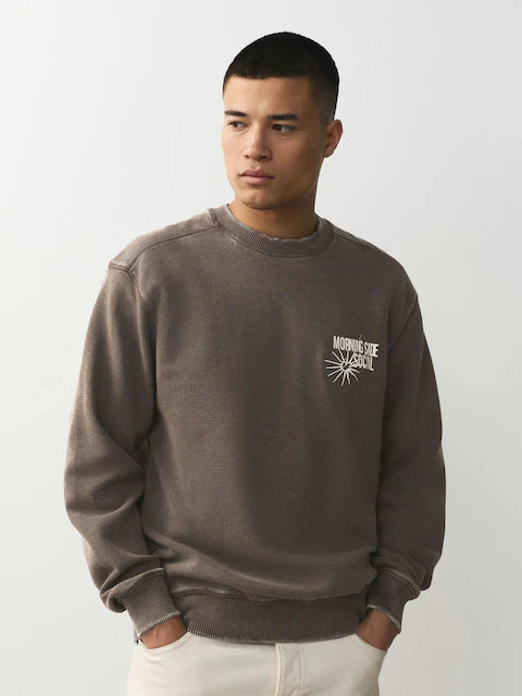 Brown waffle texture - crew neck sweatshirt with graphic