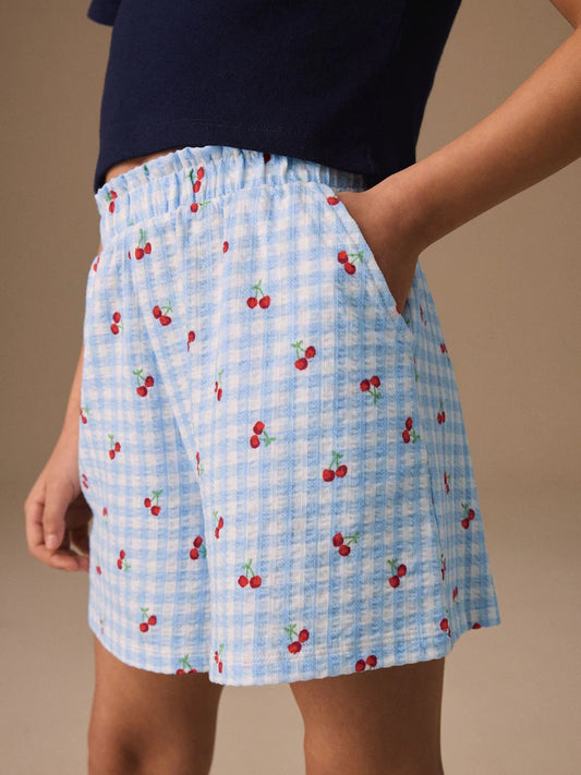 Blue, Vichy - Textured Shorts