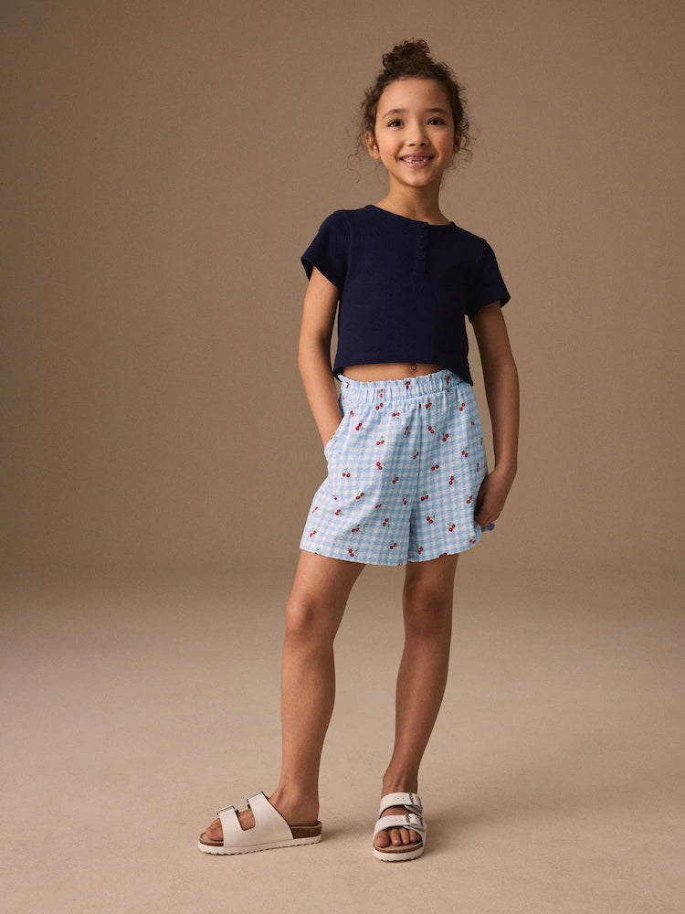 Blue, Vichy - Textured Shorts