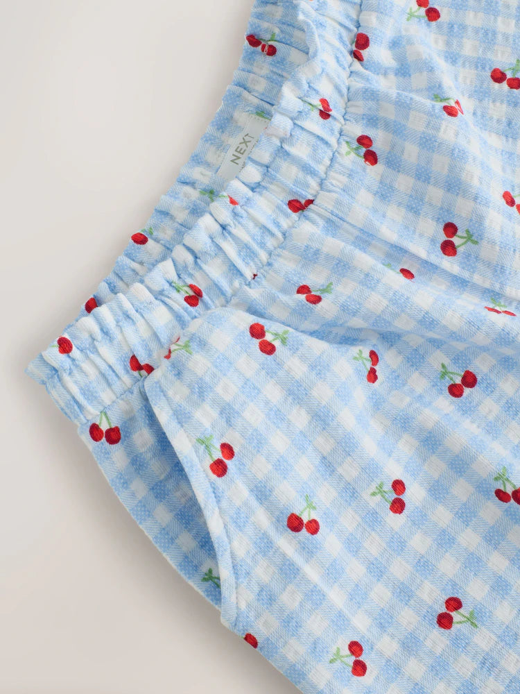 Blue, Vichy - Textured Shorts
