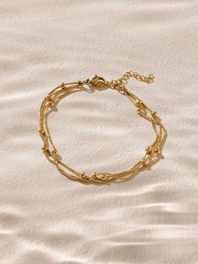 Gold-colored - Waterproof stainless steel layered ball bracelet