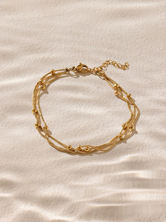 Gold-colored - Waterproof stainless steel layered ball bracelet