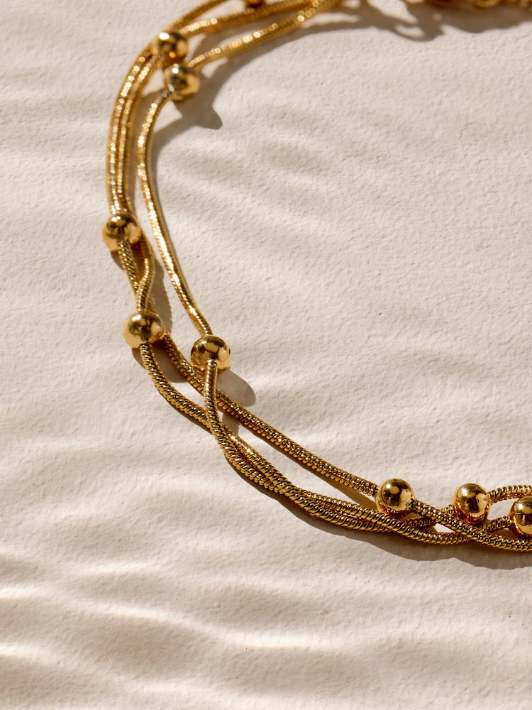 Gold-colored - Waterproof stainless steel layered ball bracelet
