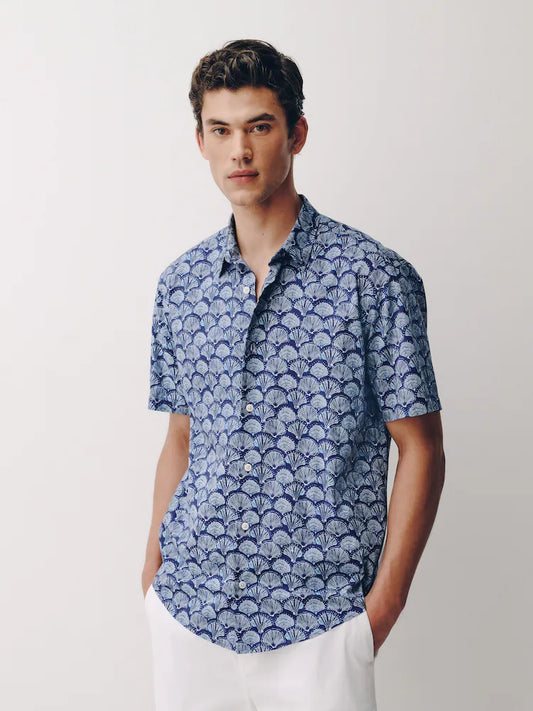 Navy Blue Shell Relaxed Fit Print Short Sleeve Shirt
