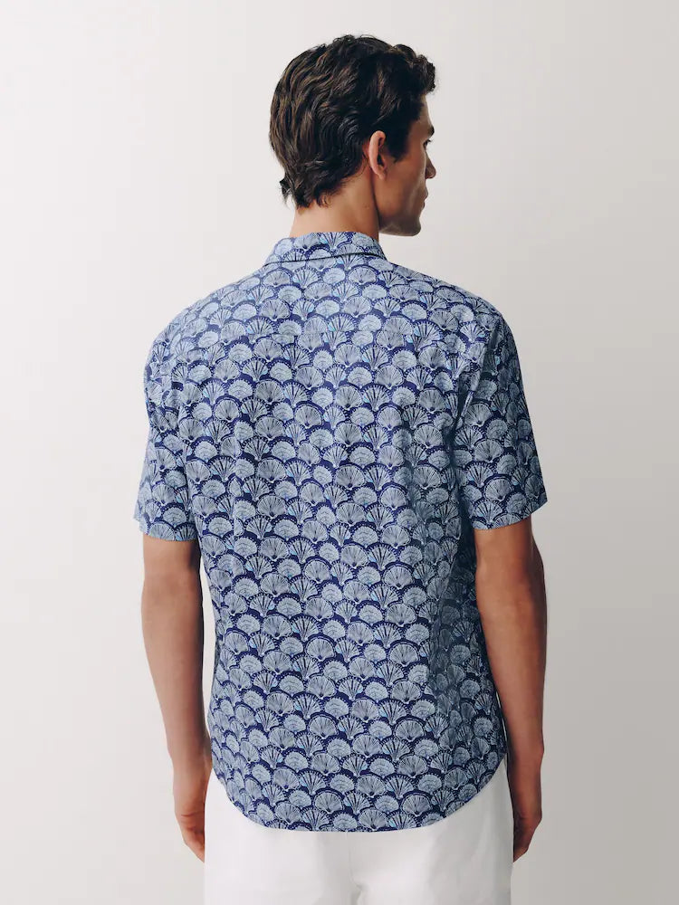 Navy Blue Shell Relaxed Fit Print Short Sleeve Shirt