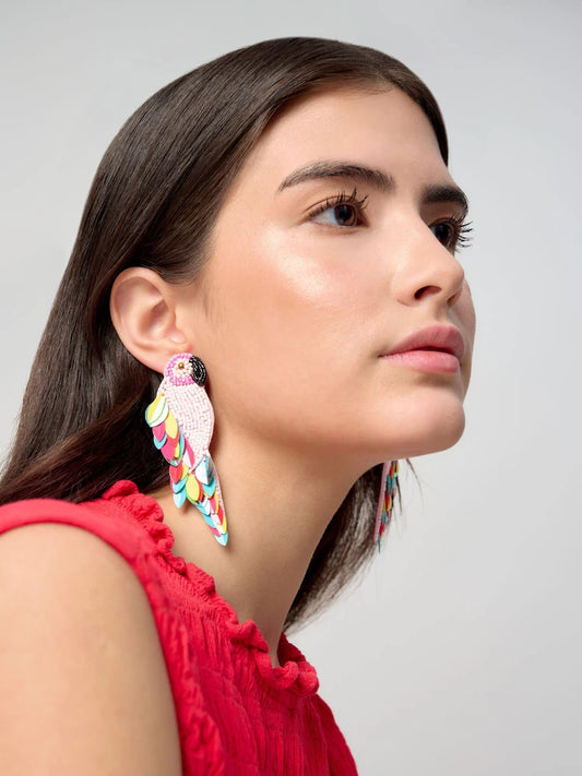 Aela Pink Beaded Parrot Earrings