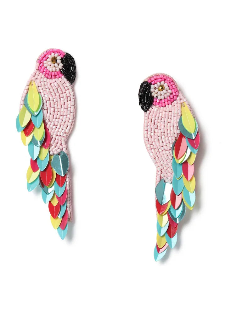 Aela Pink Beaded Parrot Earrings